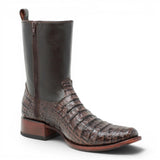 Quincy Men´s Caiman Belly Print Square Toe Dubai Short Boots with Zipper - Brown - Side View