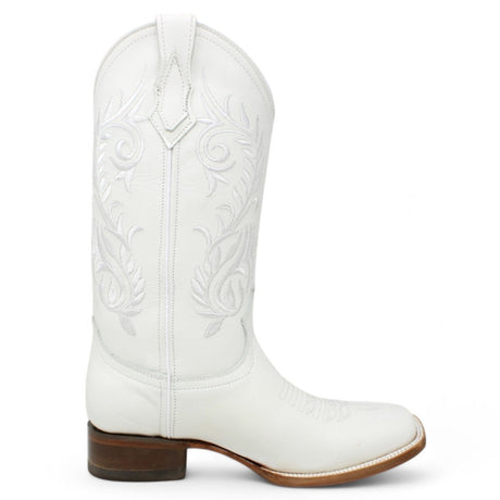 Bota de Dama Rodeo Cuadrada Blanca con Bordado - La Sierra - La Carreta
