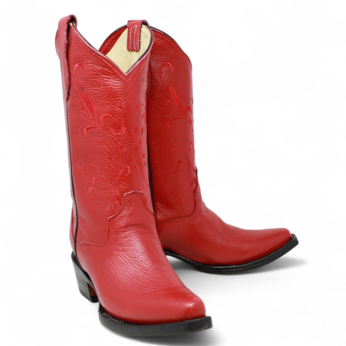 Women's Genuine Leather Square Toe Boots - Black