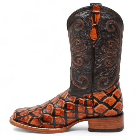 Bota de Hombre Cuadrada de Pirarucu Grabadado Color Miel - La Sierra - La Carreta