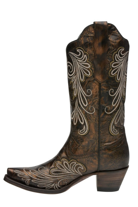 Bota de Piel Punta Recortada Cobre Metalico de Dama - Ivy West - CaballoBronco.com