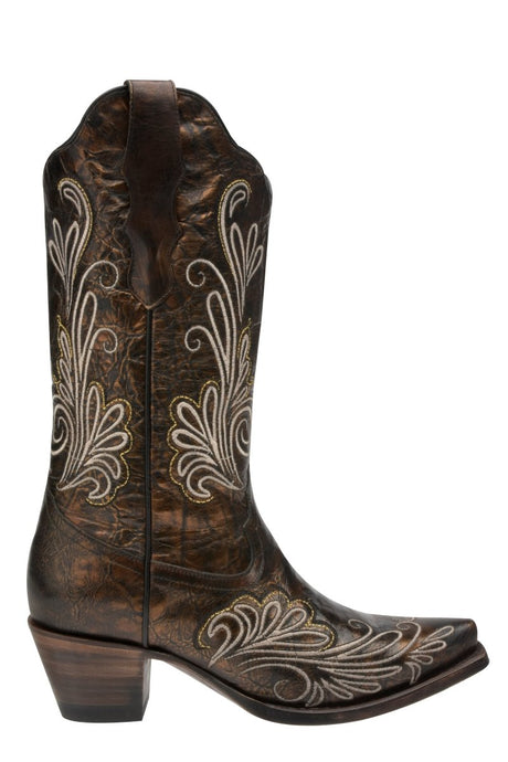 Bota de Piel Punta Recortada Cobre Metalico de Dama - Ivy West - CaballoBronco.com