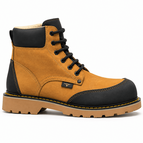 Bota de Trabajo de 6" para Hombre Punta Moc de Piel Genuina Color Miel y Negro con Suela de Hule Resistente a Aceite y Acido – Hooch Boots H60351 - Hooch