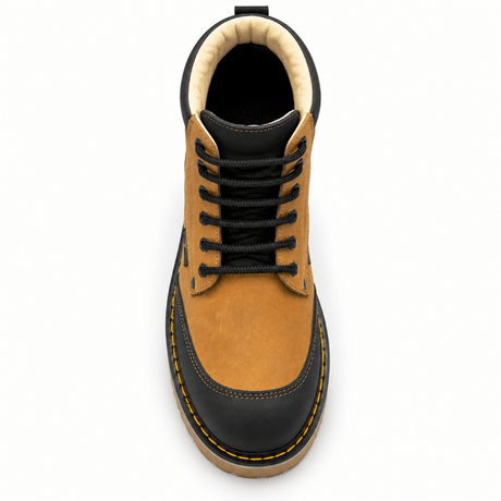Bota de Trabajo de 6" para Hombre Punta Moc de Piel Genuina Color Miel y Negro con Suela de Hule Resistente a Aceite y Acido – Hooch Boots H60351 - Hooch