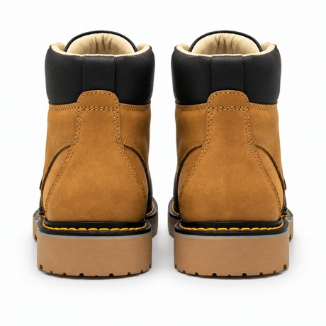 Bota de Trabajo de 6" para Hombre Punta Moc de Piel Genuina Color Miel y Negro con Suela de Hule Resistente a Aceite y Acido – Hooch Boots H60351 - Hooch