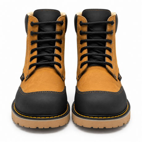 Bota de Trabajo de 6" para Hombre Punta Moc de Piel Genuina Color Miel y Negro con Suela de Hule Resistente a Aceite y Acido – Hooch Boots H60351 - Hooch