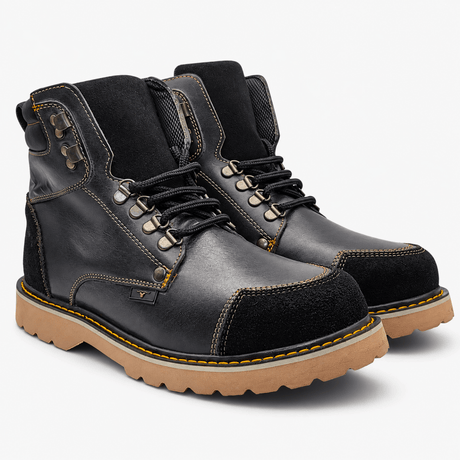 Bota de Trabajo para Hombre de Piel Genuina Color Negro con Suela Tipo Tractor de Hule Resistente a Aceite y Acido – Hooch Boots H70405 - Hooch
