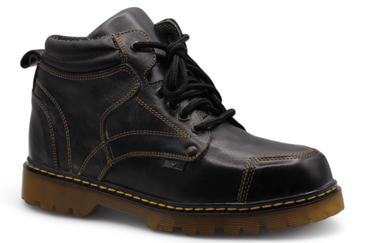 Bota de Trabajo para Hombre Punta Redonda de Piel Color Negro con Suela de Hule Transparente – Hooch Boots H60405 - Hooch
