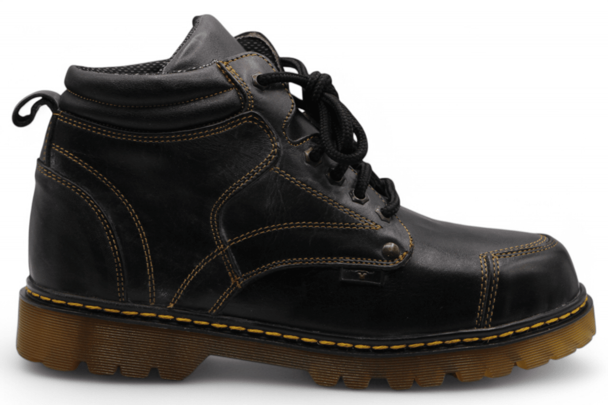 Bota de Trabajo para Hombre Punta Redonda de Piel Color Negro con Suela de Hule Transparente – Hooch Boots H60405 - Hooch