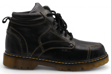 Bota de Trabajo para Hombre Punta Redonda de Piel Color Negro con Suela de Hule Transparente – Hooch Boots H60405 - Hooch