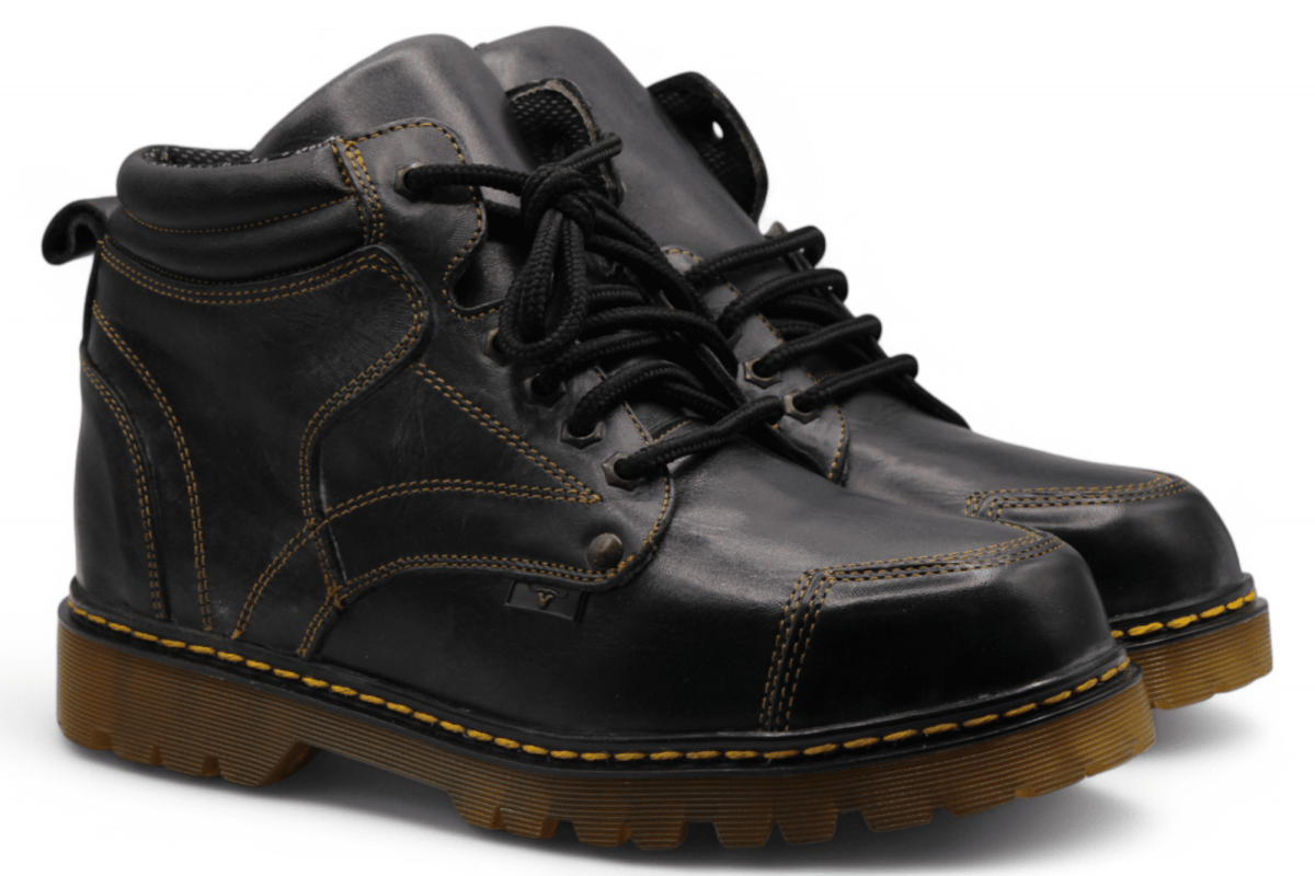 Bota de Trabajo para Hombre Punta Redonda de Piel Color Negro con Suela de Hule Transparente – Hooch Boots H60405 - Hooch