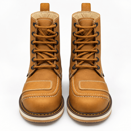 Bota de Trabajo para Hombre Punta Redonda de Piel Crazy Color Miel con Suela de Hule – Hooch Boots H50151 - Hooch