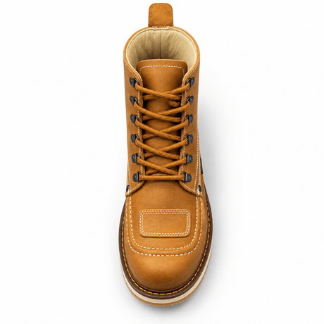 Bota de Trabajo para Hombre Punta Redonda de Piel Crazy Color Miel con Suela de Hule – Hooch Boots H50151 - Hooch