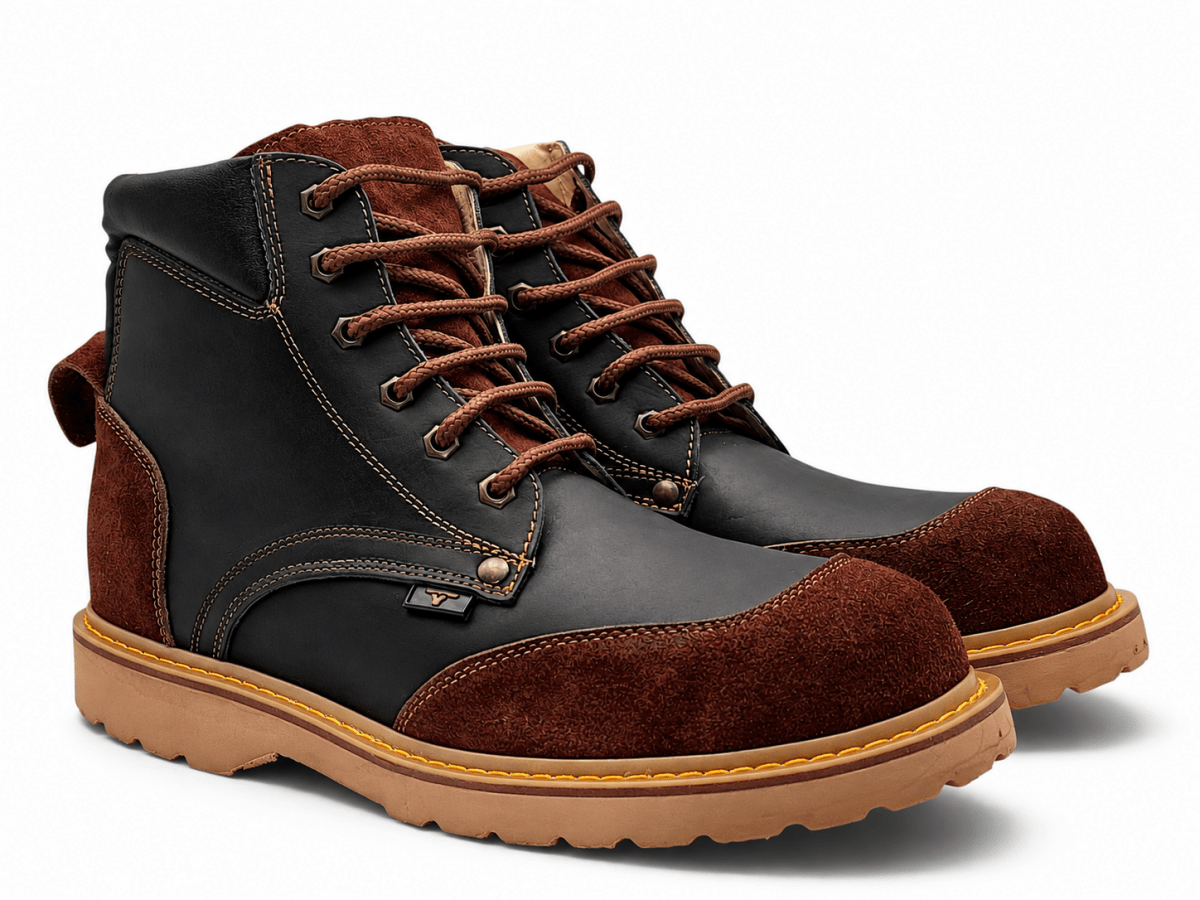 Bota de Trabajo para Hombre Punta Redonda de Piel Genuina Color Negro con Suela de Hule Resistente a Aceite y Acido – Hooch Boots H60205 - Hooch