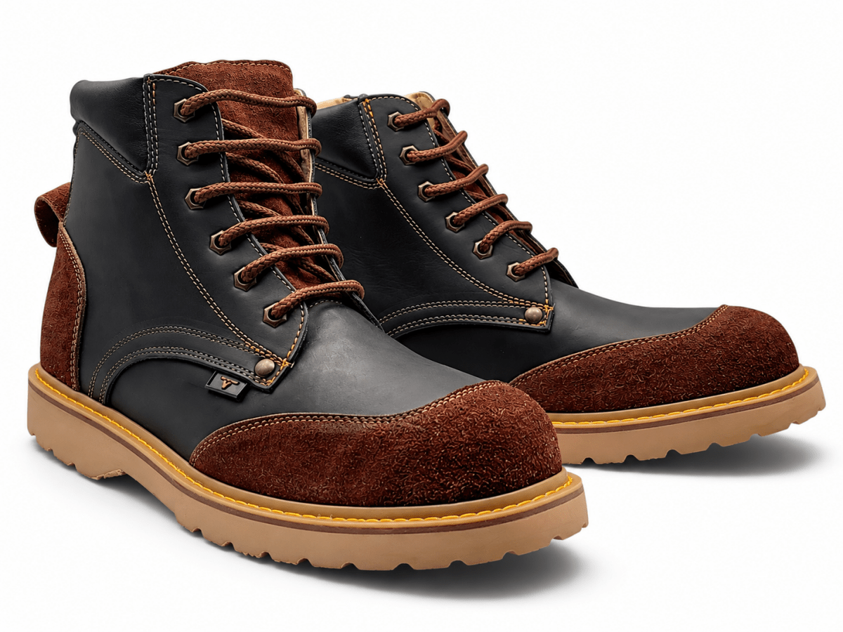 Bota de Trabajo para Hombre Punta Redonda de Piel Genuina Color Negro con Suela de Hule Resistente a Aceite y Acido – Hooch Boots H60205 - Hooch