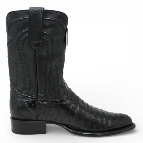Western Genuine Ostrich Roper Boots Black Color - Los Altos Boots 