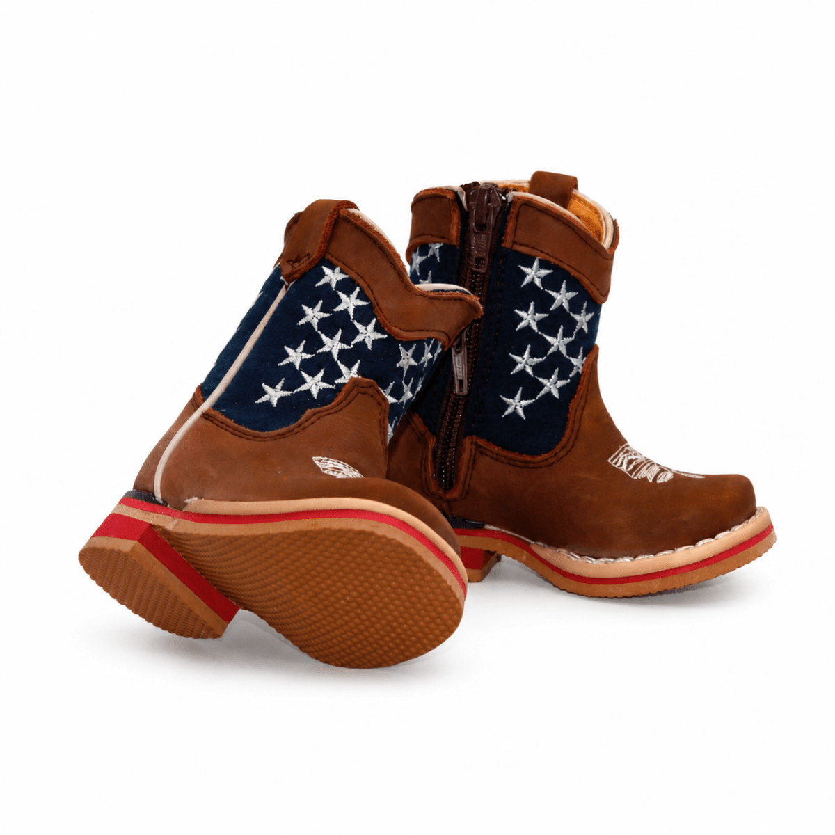 Bota Vaquera para Bebe Niño Edicion Patriot Punta Cuadrada de Piel Genuina Color Cafe con Suela de Hule – Hooch Boots H514 - Hooch Boots