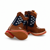Bota Vaquera para Bebe Niño Edicion Patriot Punta Cuadrada de Piel Genuina Color Cafe con Suela de Hule – Hooch Boots H514 - Hooch Boots