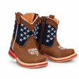 Bota Vaquera para Bebe Niño Edicion Patriot Punta Cuadrada de Piel Genuina Color Cafe con Suela de Hule – Hooch Boots H514 - Hooch Boots