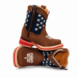 Bota Vaquera para Bebe Niño Edicion Patriot Punta Cuadrada de Piel Genuina Color Cafe con Suela de Hule – Hooch Boots H514 - Hooch Boots