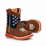 Bota Vaquera para Bebe Niño Edicion Patriot Punta Cuadrada de Piel Genuina Color Cafe con Suela de Hule – Hooch Boots H514 - Hooch Boots