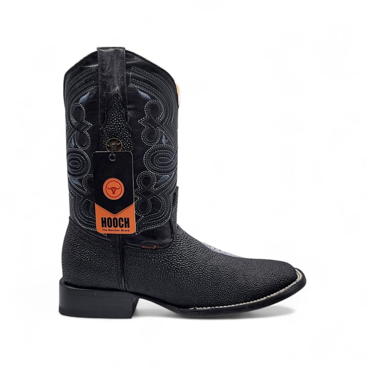 Bota Vaquera para Hombre con Punta Cuadrada Ancha Grabado Tipo Mantarraya con Perla Sencilla – Hooch Boots H529405 - Hooch