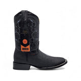 Bota Vaquera para Hombre con Punta Cuadrada Ancha Grabado Tipo Mantarraya con Perla Sencilla – Hooch Boots H529405 - Hooch