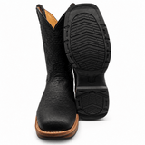 Bota Vaquera para Hombre Punta Cuadrada de Piel Bull Shoulder Color Negro con Suela de Hule – Hooch Boots H52W0583 - Hooch Boots