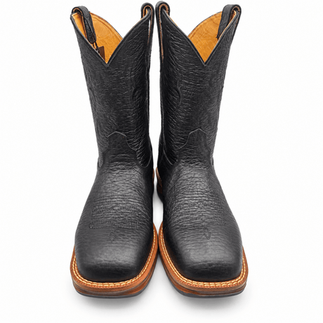 Bota Vaquera para Hombre Punta Cuadrada de Piel Bull Shoulder Color Negro con Suela de Hule – Hooch Boots H52W0583 - Hooch Boots