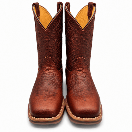 Bota Vaquera para Hombre Punta Cuadrada de Piel Bull Shoulder Color Shedron con Suela de Hule – Hooch Boots H52W5083 - Hooch Boots