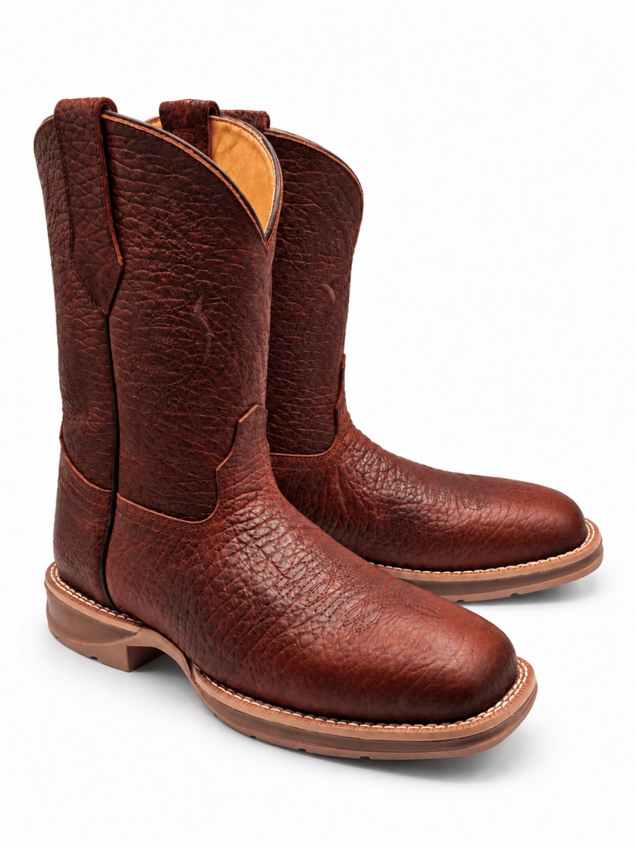 Bota Vaquera para Hombre Punta Cuadrada de Piel Bull Shoulder Color Shedron con Suela de Hule – Hooch Boots H52W5083 - Hooch Boots