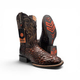 Bota Vaquera para Hombre Punta Cuadrada de Piel Genuina Diseño Petatillo con Suela de Hule – Hooch Boots - Hooch