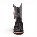 Bota Vaquera para Hombre Punta Cuadrada Grabado Tipo Pirarucu Color Negro con Suela de Hule – Hooch Boots H520572 - Hooch