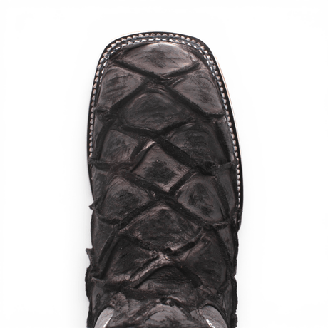 Bota Vaquera para Hombre Punta Cuadrada Grabado Tipo Pirarucu Color Negro con Suela de Hule – Hooch Boots H520572 - Hooch