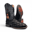 Bota Vaquera para Hombre Punta Cuadrada Grabado Tipo Pirarucu Color Negro con Suela de Hule – Hooch Boots H520572 - Hooch