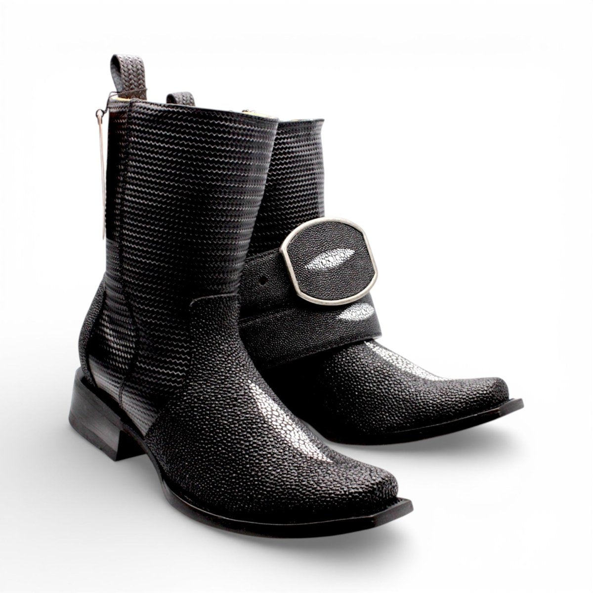 Bota Vaquera para Hombre Punta Dubai de Piel Grabado Mantarraya con Perla Sencilla y Cierre Lateral – Hooch Boots H580594 - Hooch