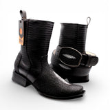 Bota Vaquera para Hombre Punta Dubai de Piel Grabado Mantarraya con Perla Sencilla y Cierre Lateral – Hooch Boots H580594 - Hooch