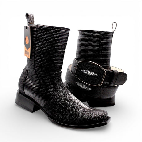 Bota Vaquera para Hombre Punta Dubai de Piel Grabado Mantarraya con Perla Sencilla y Cierre Lateral – Hooch Boots H580594 - Hooch