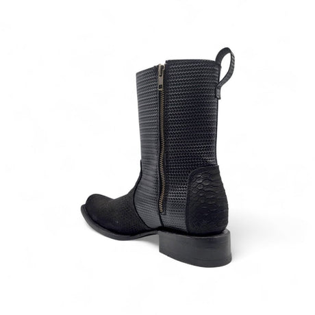 Bota Vaquera para Hombre Punta Dubai Grabado Tipo Python con Cierre Lateral Negra + Cinto Combo Western – Hooch Boots H580563 - Hooch