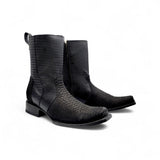 Bota Vaquera para Hombre Punta Dubai Grabado Tipo Python con Cierre Lateral Negra + Cinto Combo Western – Hooch Boots H580563 - Hooch