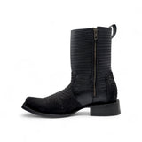 Bota Vaquera para Hombre Punta Dubai Grabado Tipo Python con Cierre Lateral Negra + Cinto Combo Western – Hooch Boots H580563 - Hooch