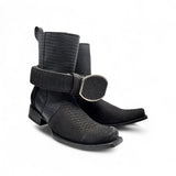 Bota Vaquera para Hombre Punta Dubai Grabado Tipo Python con Cierre Lateral Negra + Cinto Combo Western – Hooch Boots H580563 - Hooch