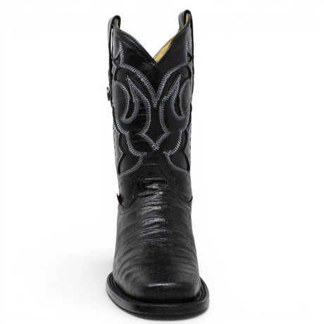 Bota Vaquera para Hombre Punta Rodeo Grabado Tipo Caiman Belly Color Negro de Piel Genuina – Hooch Boots H510573 - Hooch