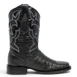 Bota Vaquera para Hombre Punta Rodeo Grabado Tipo Caiman Belly Color Negro de Piel Genuina – Hooch Boots H510573 - Hooch