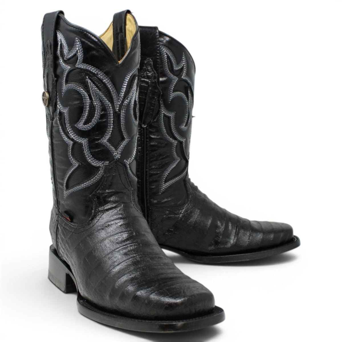 Bota Vaquera para Hombre Punta Rodeo Grabado Tipo Caiman Belly Color Negro de Piel Genuina – Hooch Boots H510573 - Hooch