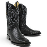 Bota Vaquera para Hombre Punta Rodeo Grabado Tipo Caiman Belly Color Negro de Piel Genuina – Hooch Boots H510573 - Hooch