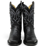 Bota Vaquera para Hombre Punta Rodeo Grabado Tipo Caiman Belly Color Negro de Piel Genuina – Hooch Boots H510573 - Hooch