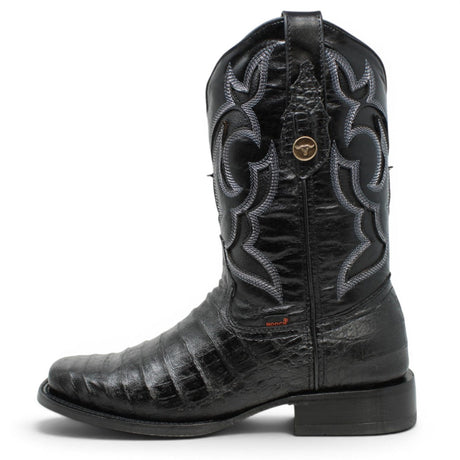 Bota Vaquera para Hombre Punta Rodeo Grabado Tipo Caiman Belly Color Negro de Piel Genuina – Hooch Boots H510573 - Hooch