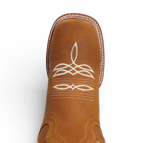 Bota Vaquera para Mujer de Piel Color Tan con Bordado de Girasoles y Punta Cuadrada – Hooch Boots H60131 - Hooch