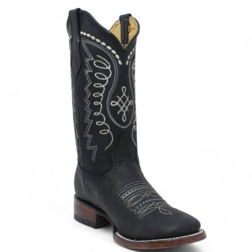 Botas Altas de Cuero Grasso para Mujer en Horma Rodeo Color Negro Q322N6205 - Quincy Boots